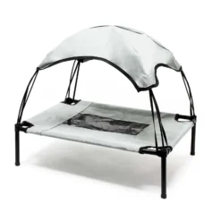 Wiltec Hundebett mit Dach Grau 76 x 60 x 16 cm Größe M bis 25 kg Outdoor Katzenliege Haustier Schlafplatz Sonnendach