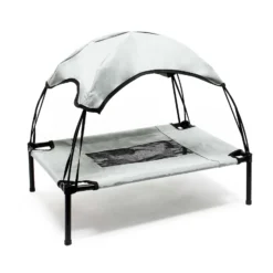 Wiltec Hundebett mit Dach Grau 76 x 60 x 16 cm Größe M bis 25 kg Outdoor Katzenliege Haustier Schlafplatz Sonnendach