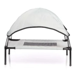 Wiltec Hundebett mit Dach Grau 60 x 45 x 16 cm Größe S bis 15 kg Outdoor Katzenliege Haustier Schlafplatz Sonnendach