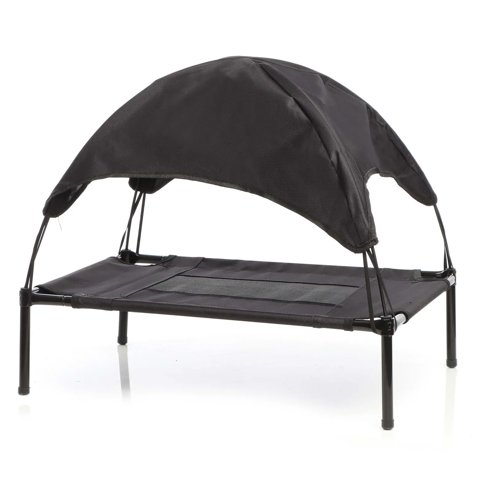 Wiltec Hundebett mit Dach Schwarz 122 x 91 x 16 cm Größe XL bis 50 kg Outdoor Katzenliege Haustier Schlafplatz Sonnendach