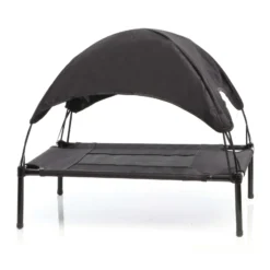 Wiltec Hundebett mit Dach Schwarz 122 x 91 x 16 cm Größe XL bis 50 kg Outdoor Katzenliege Haustier Schlafplatz Sonnendach