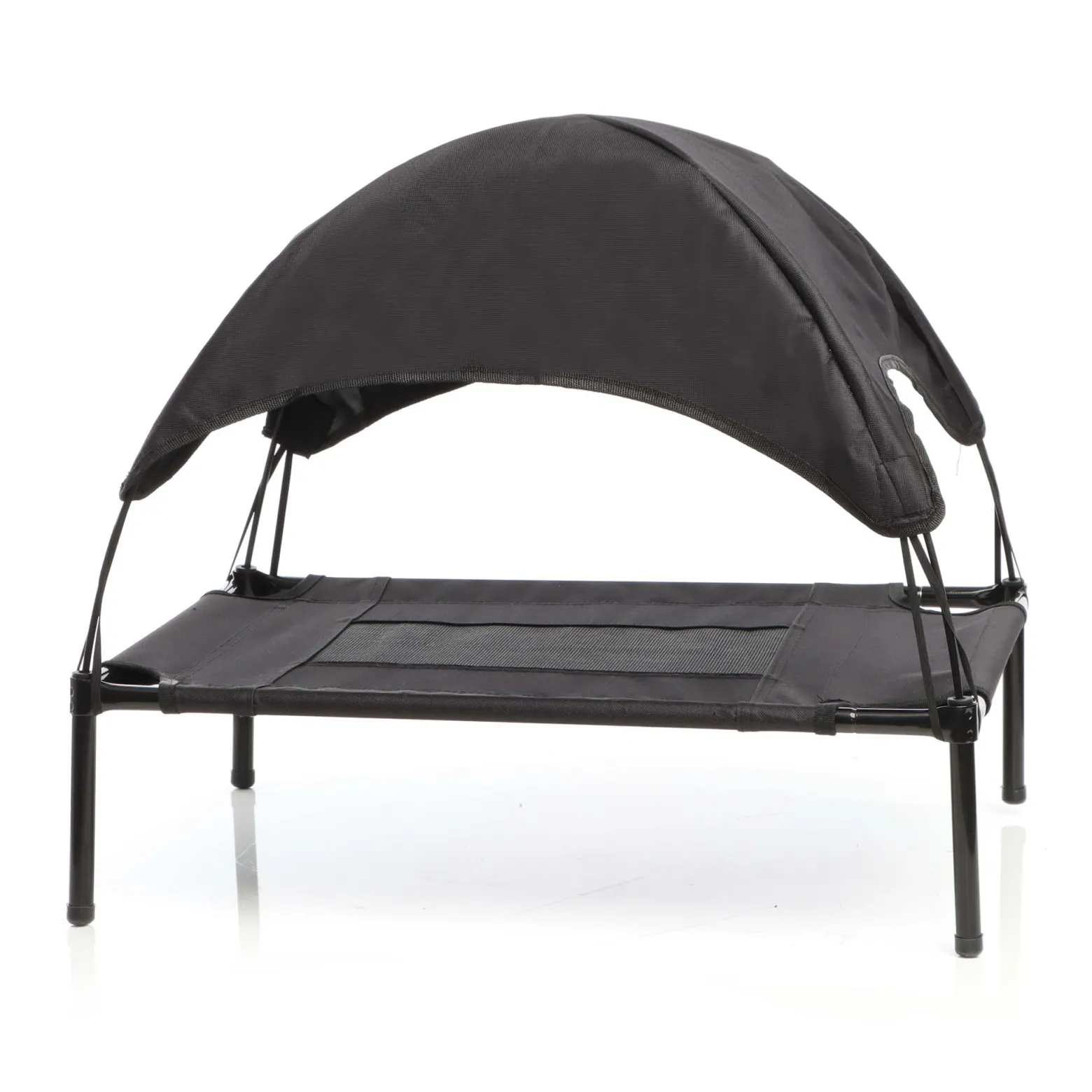 Wiltec Hundebett mit Dach Schwarz 122 x 91 x 16 cm Größe XL bis 50 kg Outdoor Katzenliege Haustier Schlafplatz Sonnendach