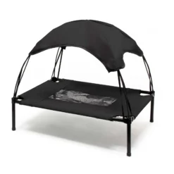 Wiltec Hundebett mit Dach Schwarz 91 x 76 x 16 cm Größe L bis 35 kg Outdoor Katzenliege Haustier Schlafplatz Sonnendach