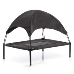 Wiltec Hundebett mit Dach Schwarz 60 x 45 x 16 cm Größe S bis 15 kg Outdoor Katzenliege Haustier Schlafplatz Sonnendach