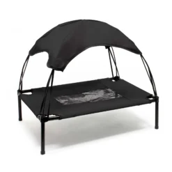 Wiltec Hundebett mit Dach Schwarz 60 x 45 x 16 cm Größe S bis 15 kg Outdoor Katzenliege Haustier Schlafplatz Sonnendach