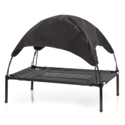 Wiltec Hundebett mit Dach Schwarz 76 x 60 x 16 cm Größe M bis 25 kg Outdoor Katzenliege Haustier Schlafplatz Sonnendach