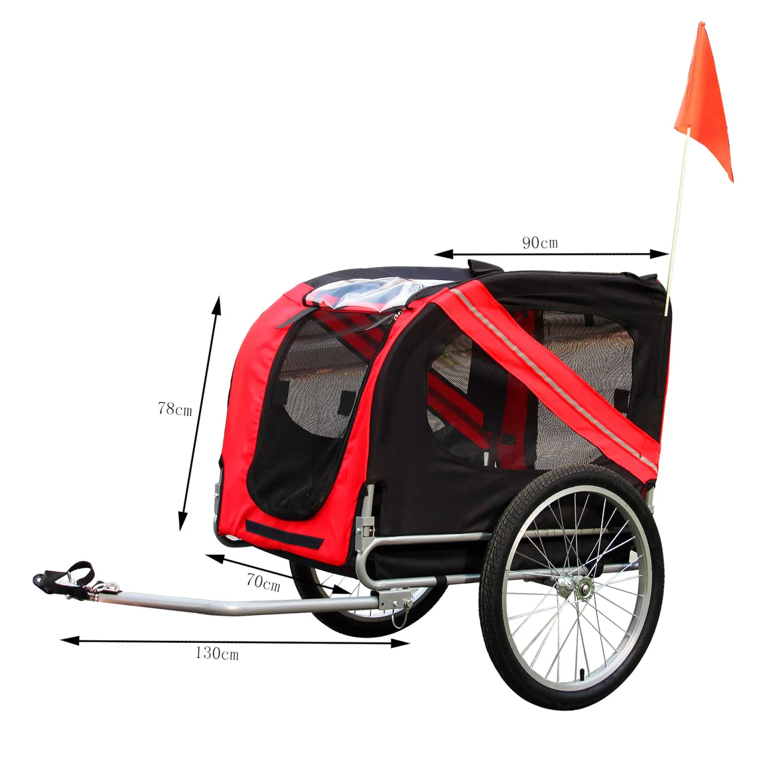 Wiltec Hunde Fahrradanhänger 220x700x78cm rot-schwarz mit Sicherheitsdrehkupplung, Lastenanhänger Fahrrad mit Fliegengitter & Regenschutz