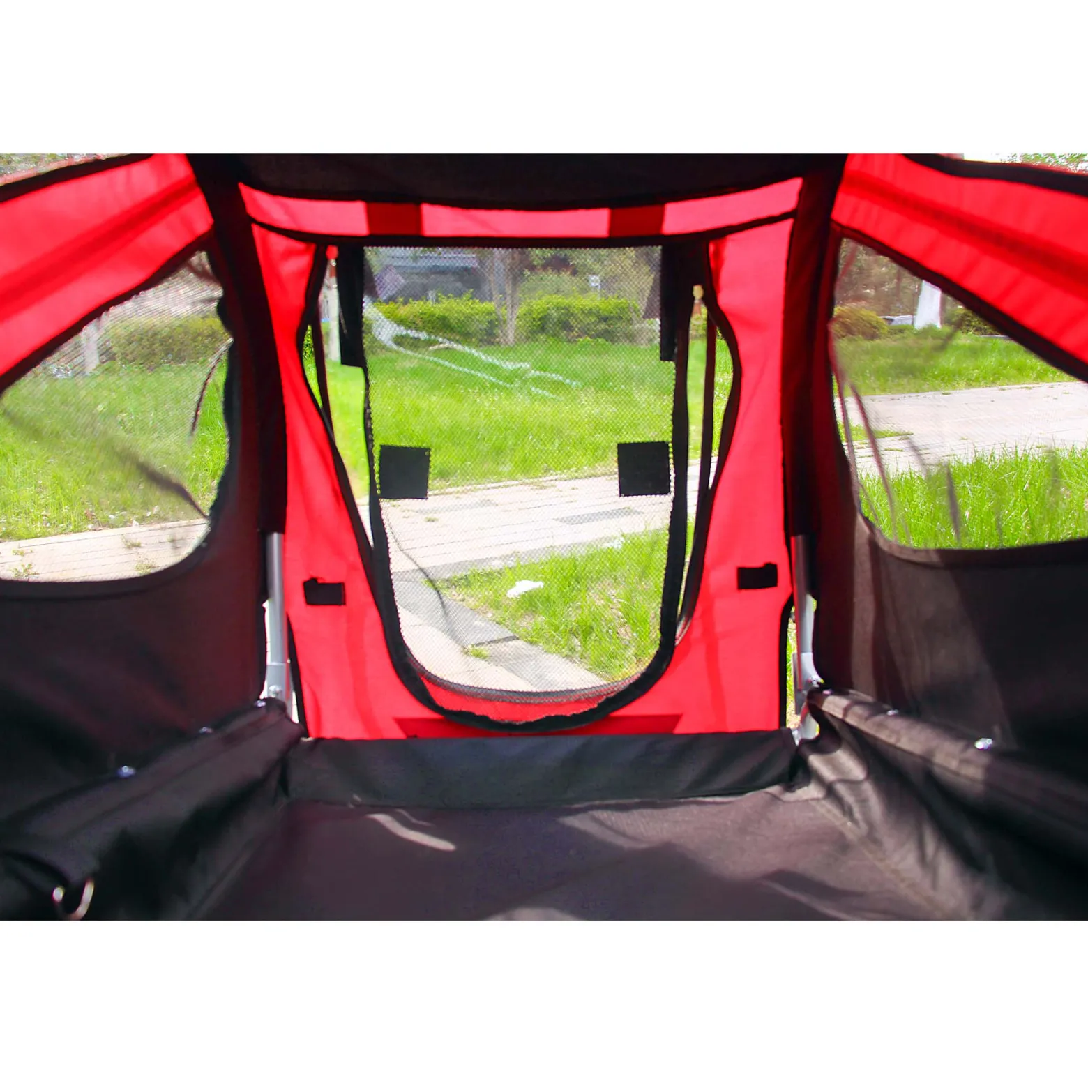 Wiltec Hunde Fahrradanhänger 220x700x78cm rot-schwarz mit Sicherheitsdrehkupplung, Lastenanhänger Fahrrad mit Fliegengitter & Regenschutz