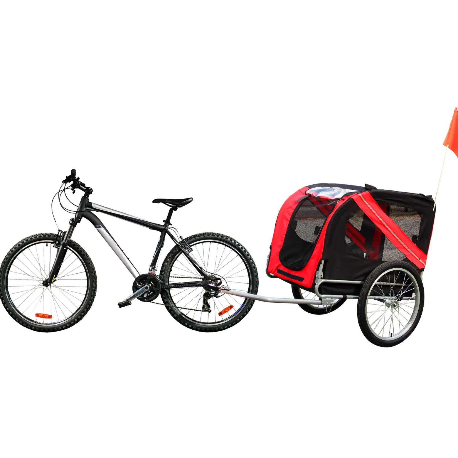 Wiltec Hunde Fahrradanhänger 220x700x78cm rot-schwarz mit Sicherheitsdrehkupplung, Lastenanhänger Fahrrad mit Fliegengitter & Regenschutz