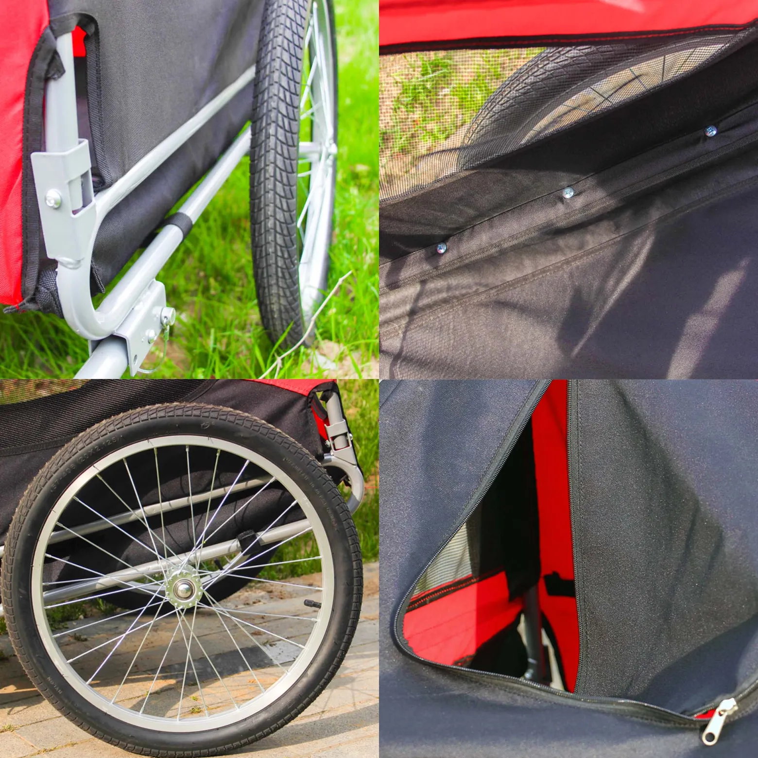 Wiltec Hunde Fahrradanhänger 220x700x78cm rot-schwarz mit Sicherheitsdrehkupplung, Lastenanhänger Fahrrad mit Fliegengitter & Regenschutz