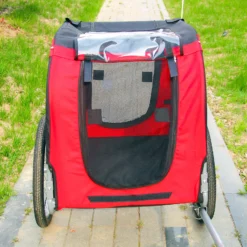Wiltec Hunde Fahrradanhänger 220x700x78cm rot-schwarz mit Sicherheitsdrehkupplung, Lastenanhänger Fahrrad mit Fliegengitter & Regenschutz