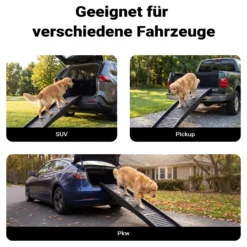Wiltec Hunderampe 153 x 40 cm 50 kg 3-fach faltbar rutschfeste Autorampe für Hunde, klappbare Einstiegshilfe aus PP fürs Auto, SUV und Pick up
