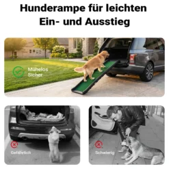 Wiltec Hunderampe 155 x 40 cm 90 kg faltbar Kunstrasen Anti-Rutsch, rutschfeste Autorampe für Hunde, klappbare Einstiegshilfe aus PP fürs Auto, SUV und Pick up