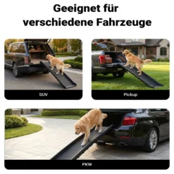 Wiltec Hunderampe 155 x 40 cm 90 kg faltbar Noppen Anti-Rutsch, rutschfeste Autorampe für Hunde, klappbare Einstiegshilfe aus PP fürs Auto, SUV und Pick up