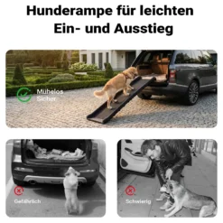 Wiltec Hunderampe 155 x 40 cm 90 kg faltbar Noppen Anti-Rutsch, rutschfeste Autorampe für Hunde, klappbare Einstiegshilfe aus PP fürs Auto, SUV und Pick up