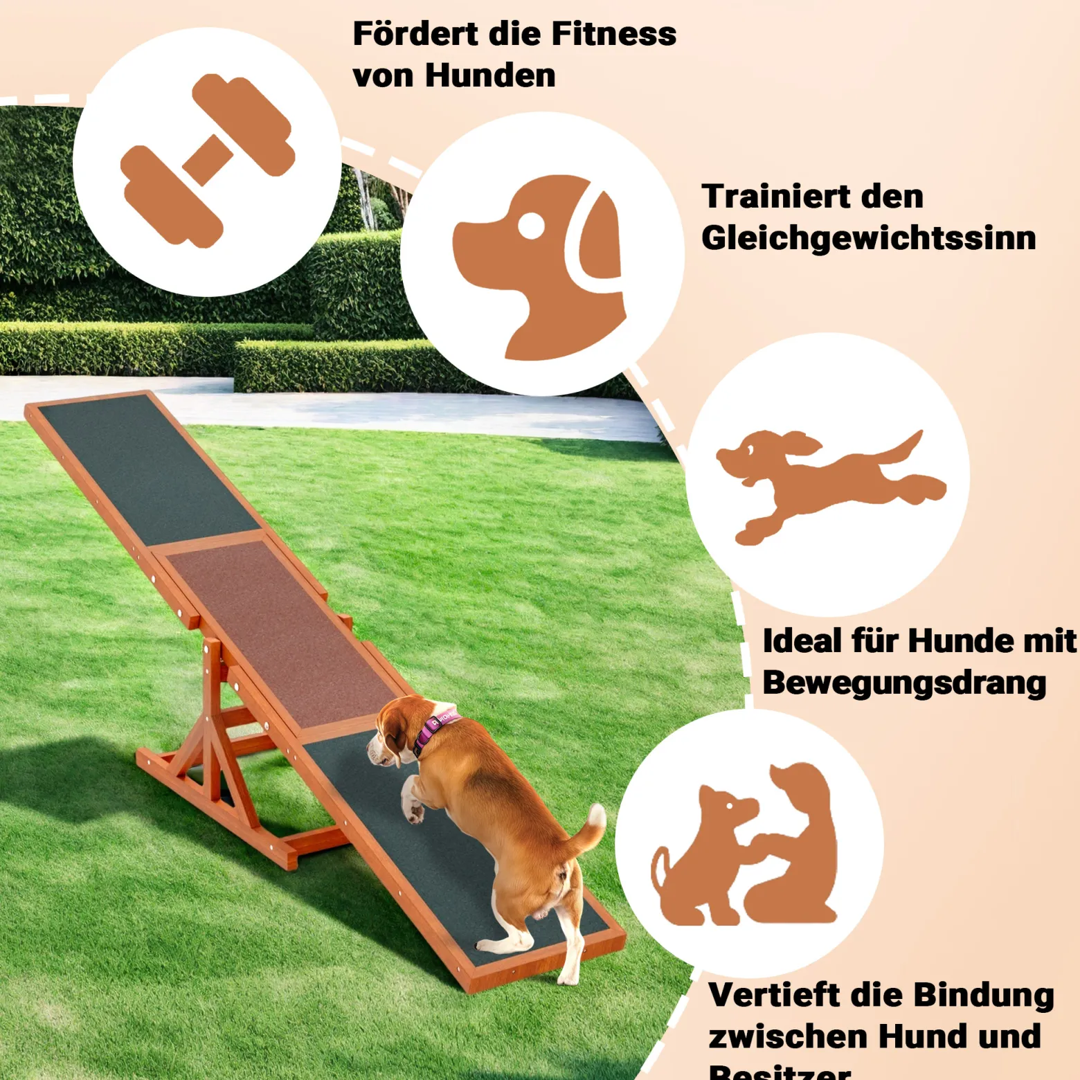 Wiltec Hundewippe 180x30x30cm für kleine & große Hunde zum Hundesport z.B. Agility Training, aus Holz, Spielerische Förderung der Kondition