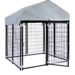 Wiltec Hundezwinger mit Überdachung 121 x 121 x 137 cm, Hundehütte mit Sonnendach, robustes Outdoor Hundehaus mit Stäben aus Stahl