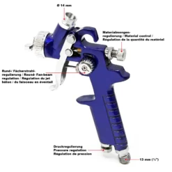 Wiltec HVLP Lackierpistole H2000P, 0,8 mm 0,5 mm Düse, 125 ml Becher, 280 mm Strahlbreite, Spritzpistole Sprühpistole Airbrushpistole