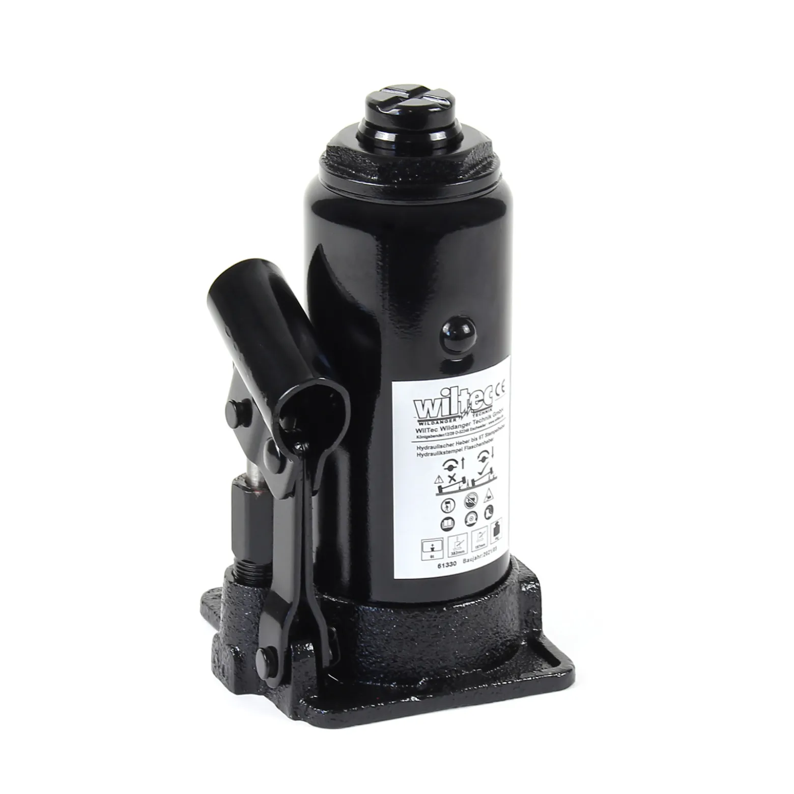 Wiltec Hydraulischer 6t Flaschen-Wagenheber, Stempelwagenheber mit Slow down Funktion, Autoheber 197-382 mm