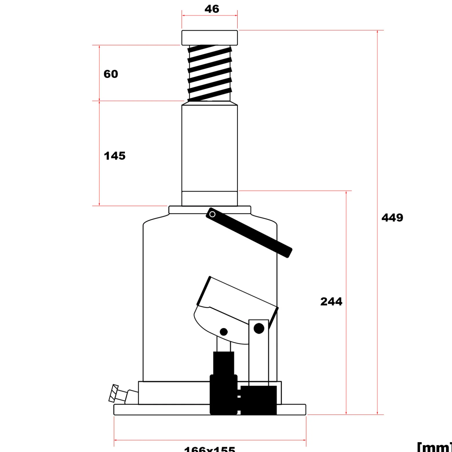 Wiltec Hydraulischer 20t Flaschen-Wagenheber, Stempelwagenheber mit Slow down Funktion, Autoheber 244-449 mm