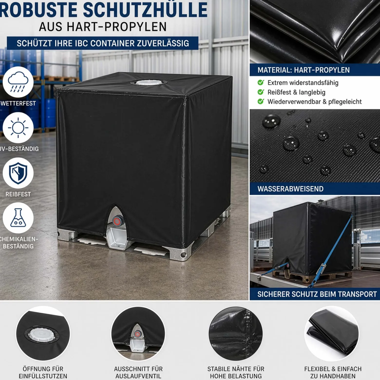 Wiltec IBC Container Abdeckplane – 1 x 1,2 x 1,16 m – aus Hart Propylen – Schutzhaube Haube Regenschutz für 1000 l Regenwassertank