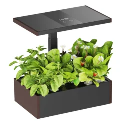 Wiltec Indoor Gartensystem braun, Smart Garden höhenverstellbar, Hydroponisches Anzuchtsystem für 20 Pflanzen, Kräutergarten mit LED-Beleuchtung