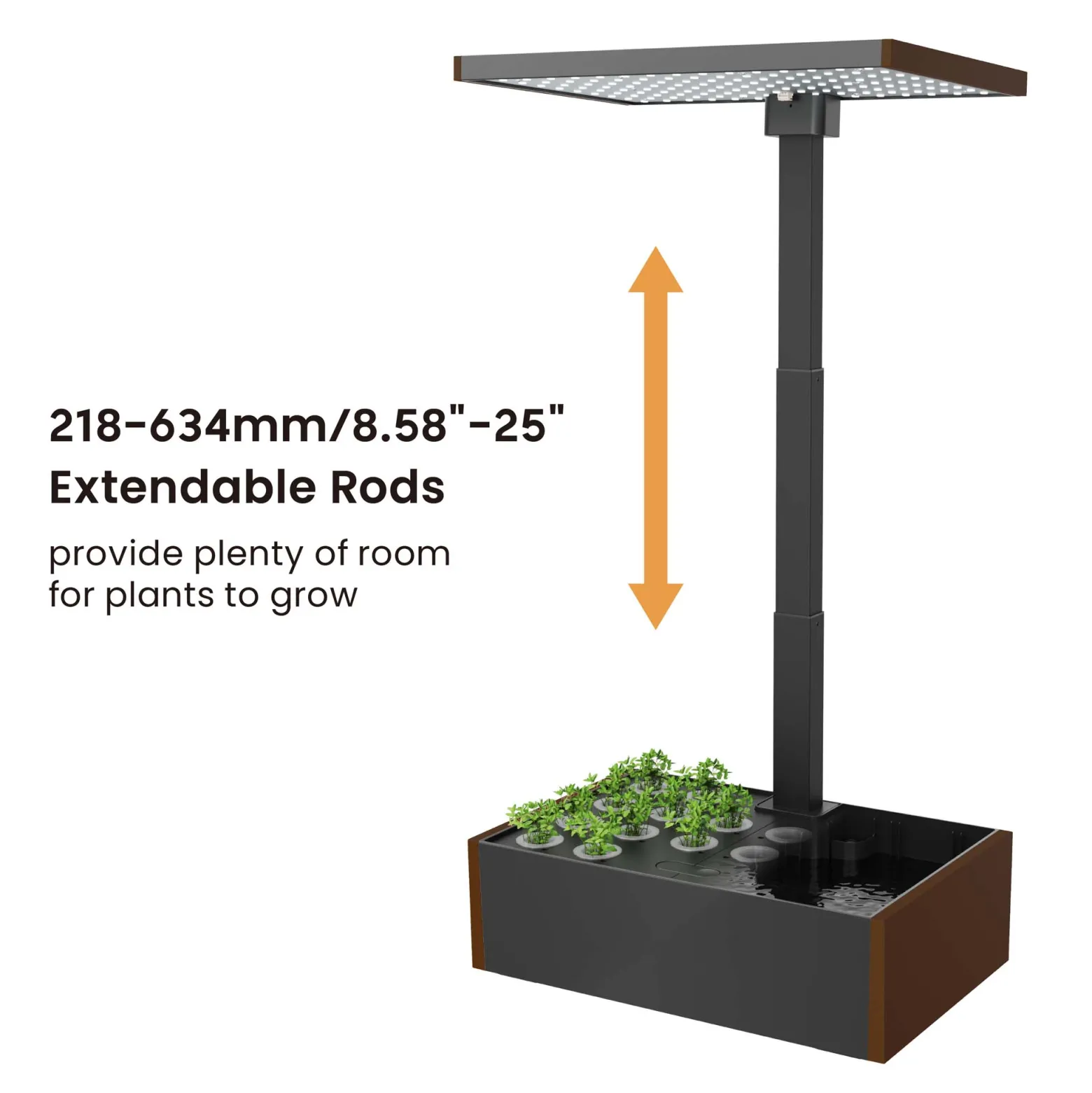 Wiltec Indoor Gartensystem braun, Smart Garden höhenverstellbar, Hydroponisches Anzuchtsystem für 20 Pflanzen, Kräutergarten mit LED-Beleuchtung