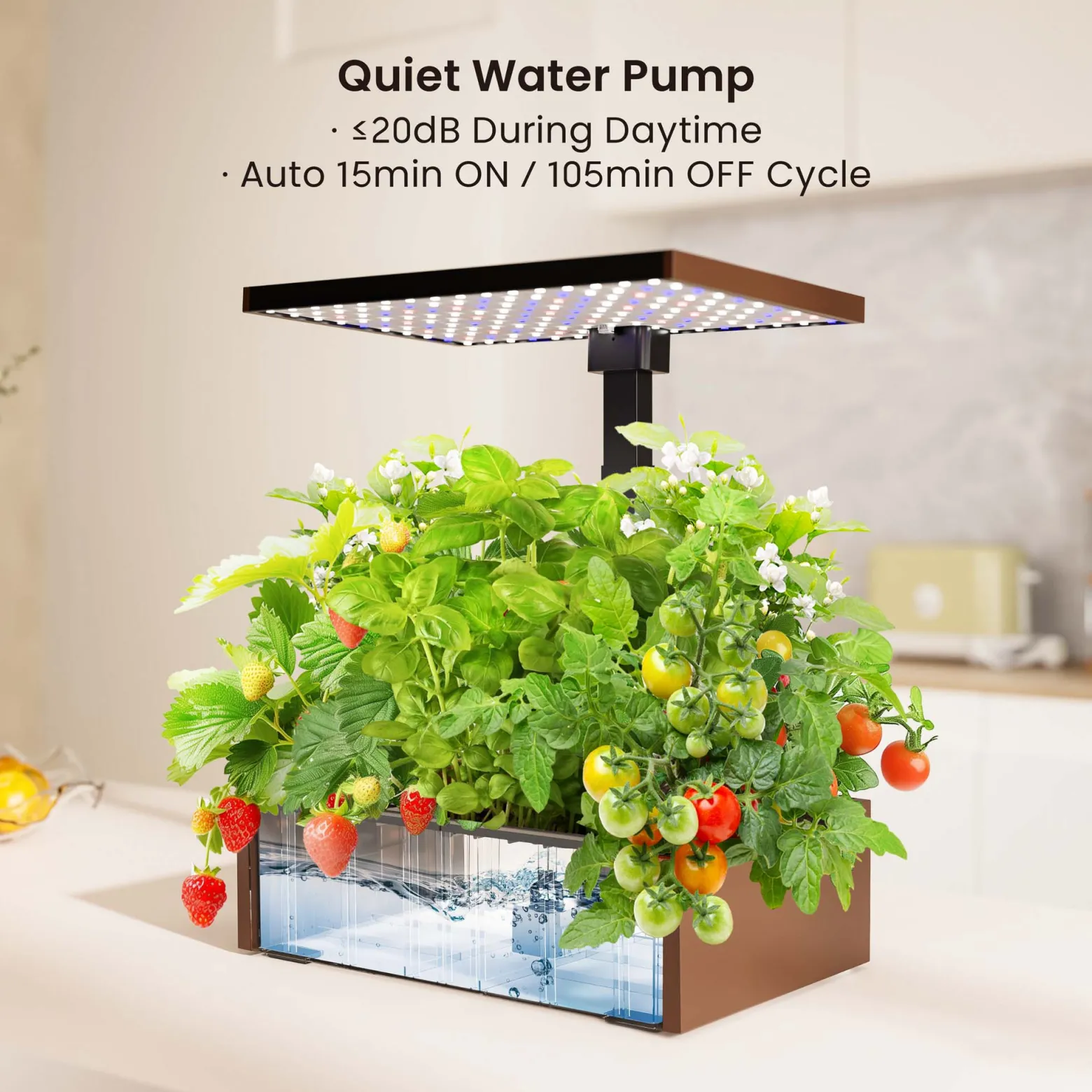 Wiltec Indoor Gartensystem braun, Smart Garden höhenverstellbar, Hydroponisches Anzuchtsystem für 20 Pflanzen, Kräutergarten mit LED-Beleuchtung