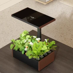 Wiltec Indoor Gartensystem braun, Smart Garden höhenverstellbar, Hydroponisches Anzuchtsystem für 20 Pflanzen, Kräutergarten mit LED-Beleuchtung
