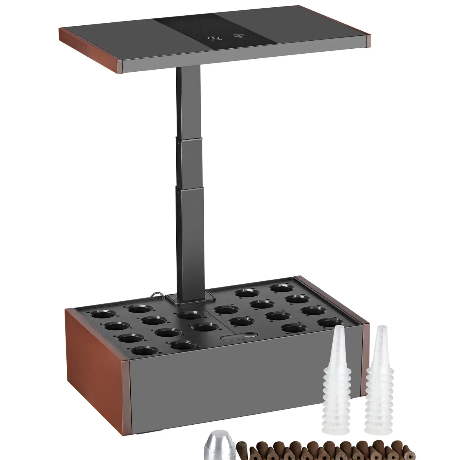 Wiltec Indoor Gartensystem braun, Smart Garden höhenverstellbar, Hydroponisches Anzuchtsystem für 20 Pflanzen, Kräutergarten mit LED-Beleuchtung