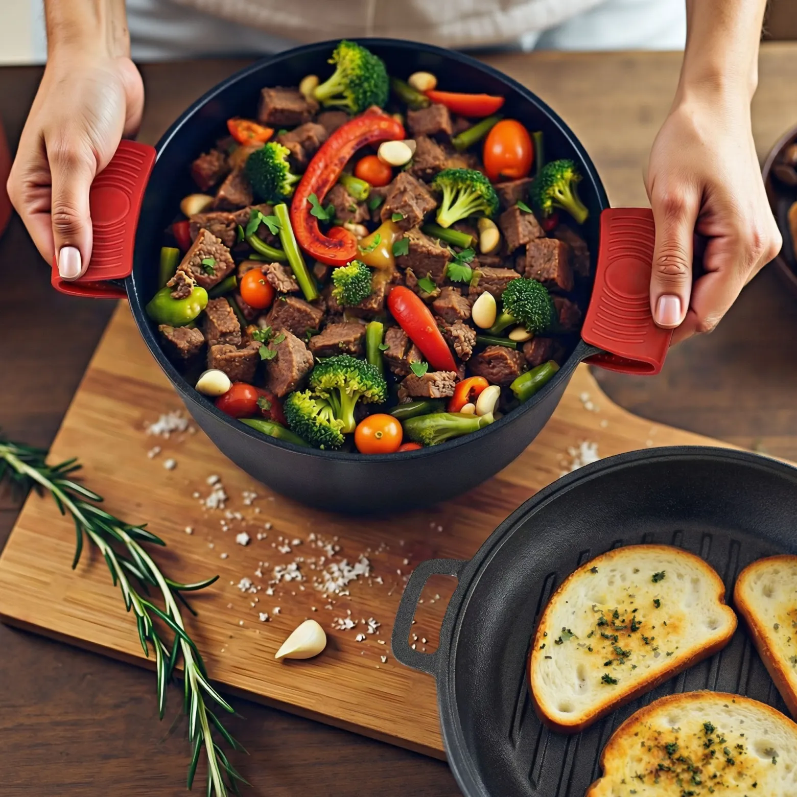 Wiltec 2in1 Dutch Oven 32 x 26 x 16 cm Grilltopf aus Gusseisen, Schmortopf plus Deckel, Feuertopf inkl. Topfgestell, Deckelhalter und Griffe