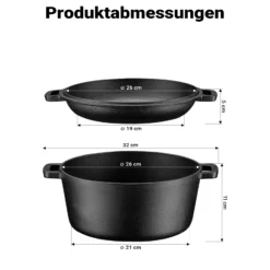 Wiltec 2in1 Dutch Oven 32 x 26 x 16 cm Grilltopf aus Gusseisen, Schmortopf plus Deckel, Feuertopf inkl. Topfgestell, Deckelhalter und Griffe
