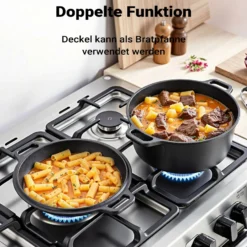 Wiltec 2in1 Dutch Oven 32 x 26 x 16 cm Grilltopf aus Gusseisen, Schmortopf plus Deckel, Feuertopf inkl. Topfgestell, Deckelhalter und Griffe