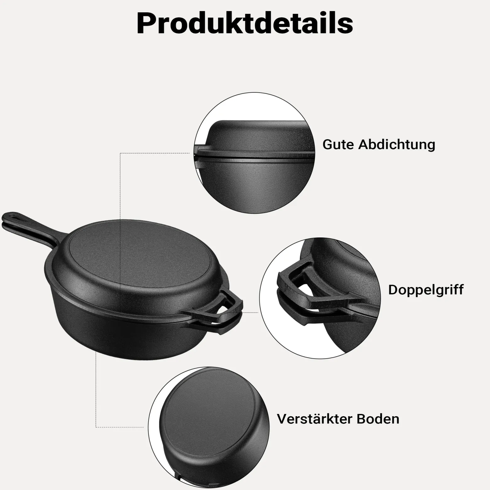 Wiltec 2in1 Dutch Oven 42 x 26 x 12 cm Grilltopf aus Gusseisen, Schmortopf mit Doppelfunktion