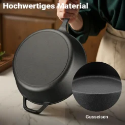 Wiltec 2in1 Dutch Oven 42 x 26 x 12 cm Grilltopf aus Gusseisen, Schmortopf mit Doppelfunktion