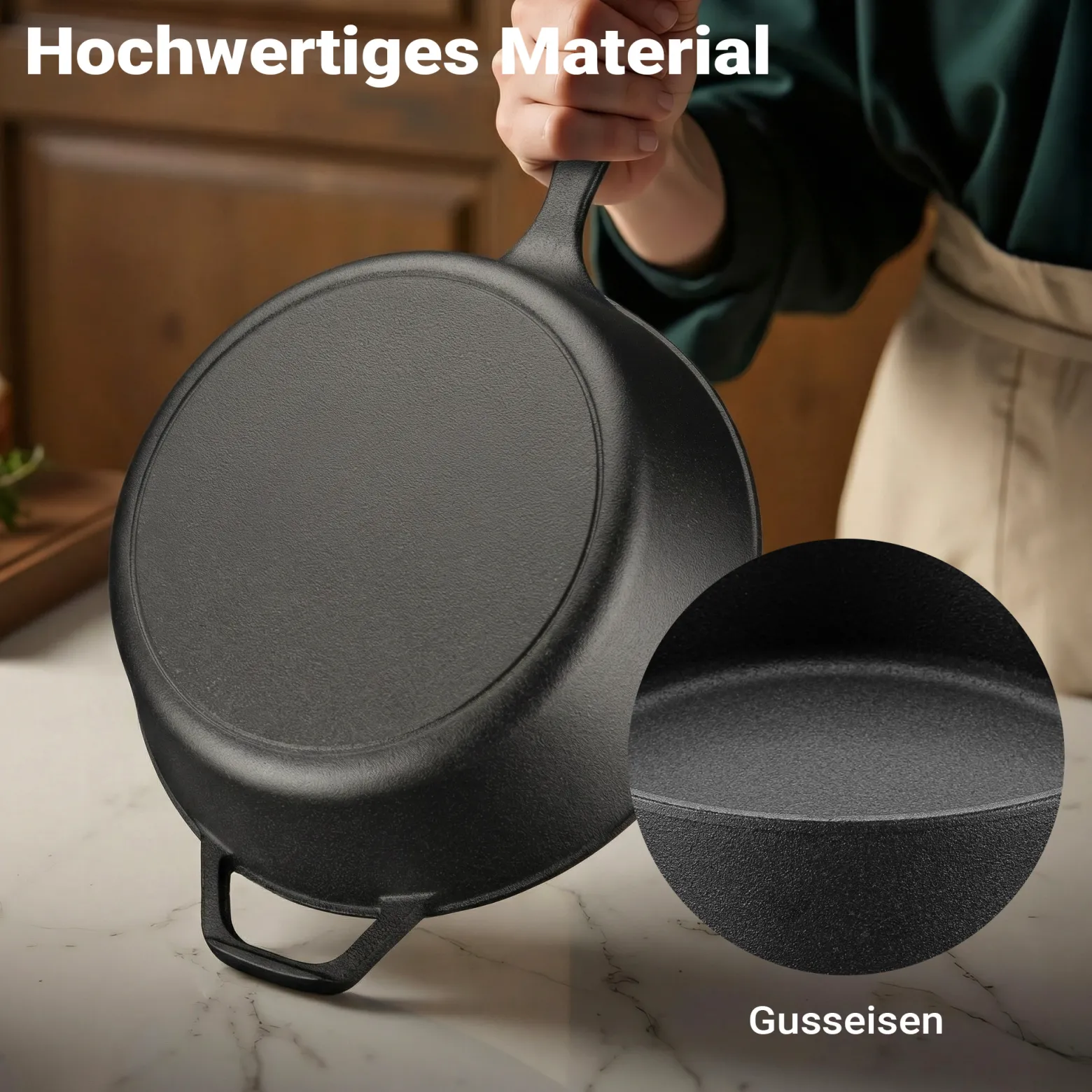 Wiltec 2in1 Dutch Oven 42 x 26 x 12 cm Grilltopf aus Gusseisen, Schmortopf mit Doppelfunktion