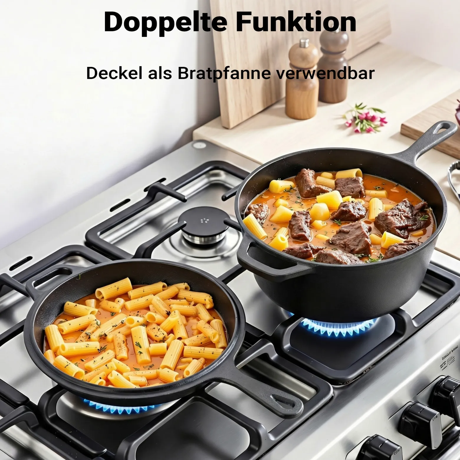 Wiltec 2in1 Dutch Oven 42 x 26 x 12 cm Grilltopf aus Gusseisen, Schmortopf mit Doppelfunktion