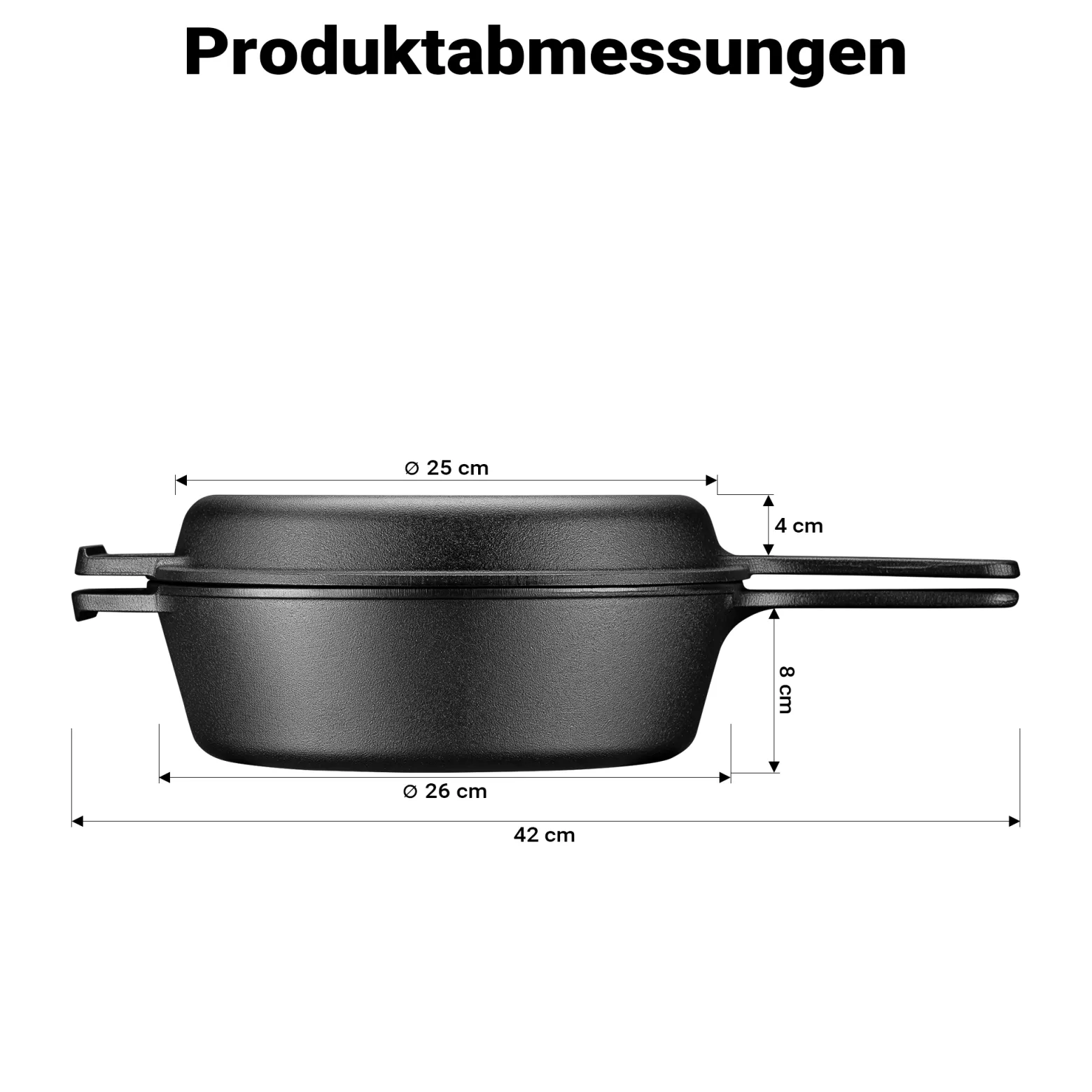 Wiltec 2in1 Dutch Oven 42 x 26 x 12 cm Grilltopf aus Gusseisen, Schmortopf mit Doppelfunktion