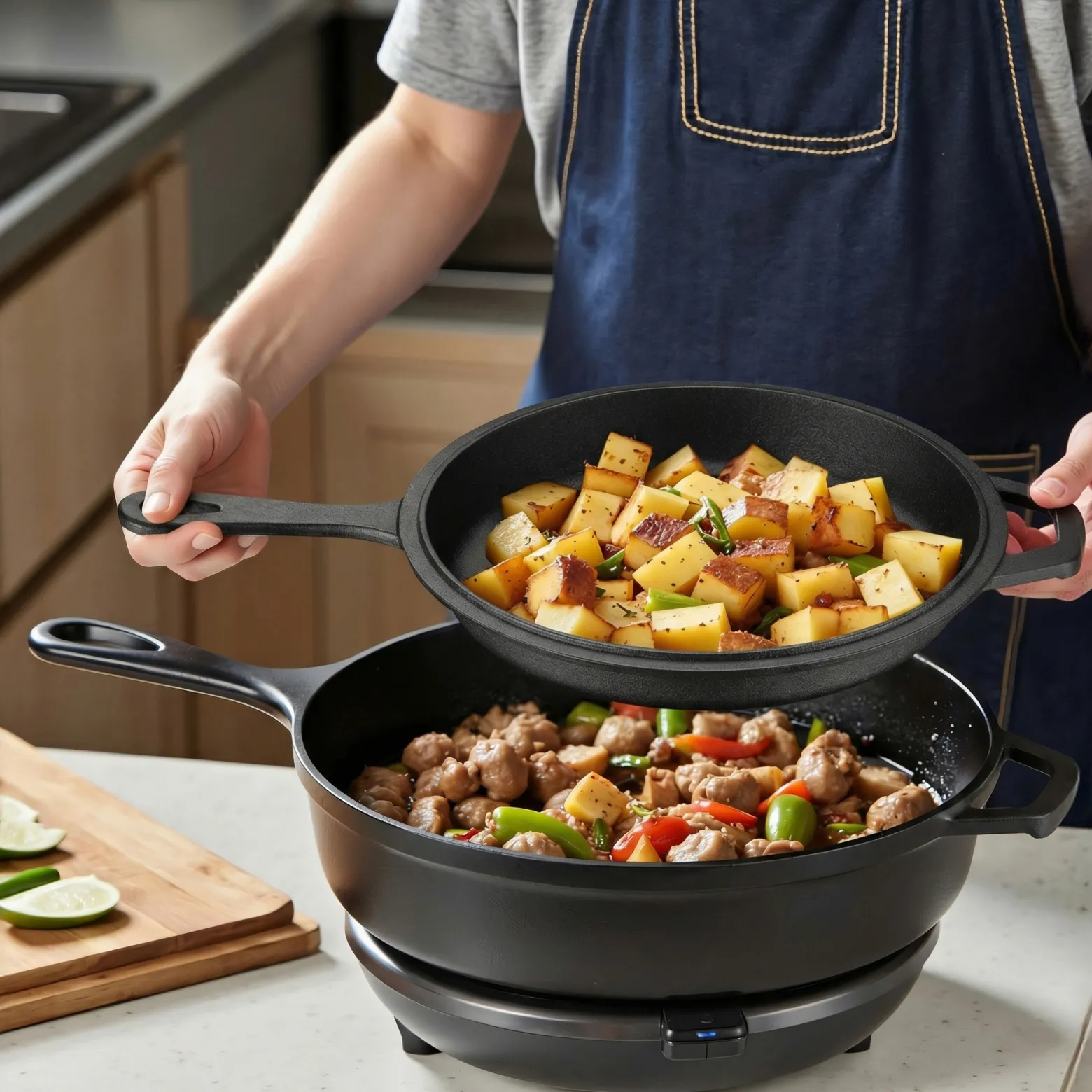 Wiltec 2in1 Dutch Oven 42 x 26 x 12 cm Grilltopf aus Gusseisen, Schmortopf mit Doppelfunktion