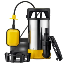 Wiltec 3 in 1 Flachsauger Tauchpumpe Edelstahl 1100 W, Schmutzwasserpumpe 18000 l/h, Flachwasserpumpe mit Schwimmer, Flachsaugpumpe für Keller
