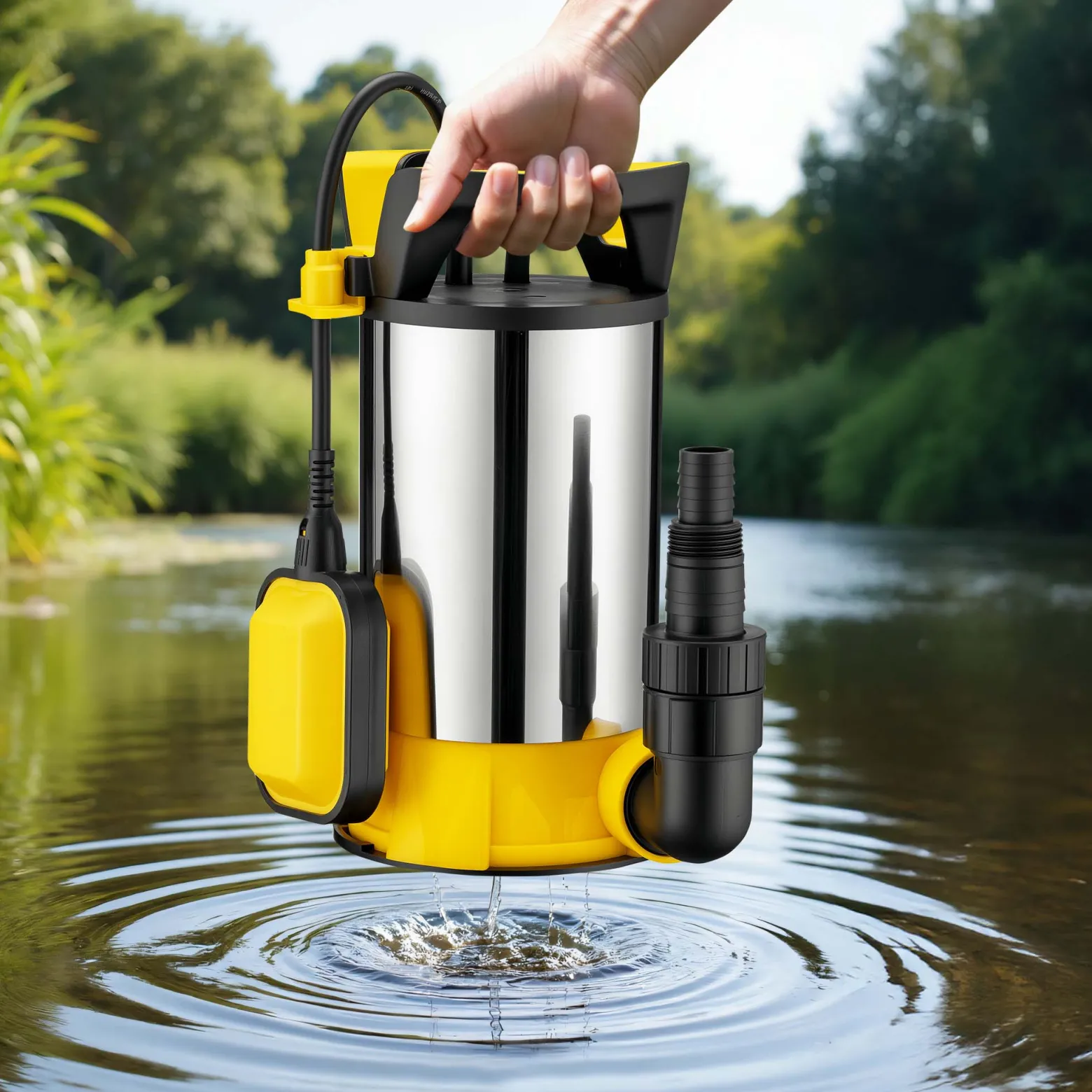 Wiltec 3 in 1 Flachsauger Tauchpumpe Edelstahl 550 W, Schmutzwasserpumpe 12500 l/h, Flachwasserpumpe mit Schwimmer, Flachsaugpumpe für Keller