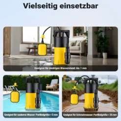 Wiltec 3 in 1 Flachsauger Tauchpumpe 1100 W, Schmutzwasserpumpe 18000l/h, Flachwasserpumpe mit Schwimmer, Flachsaugpumpe für Keller und Garten