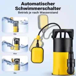 Wiltec 3 in 1 Flachsauger Tauchpumpe 1100 W, Schmutzwasserpumpe 18000l/h, Flachwasserpumpe mit Schwimmer, Flachsaugpumpe für Keller und Garten