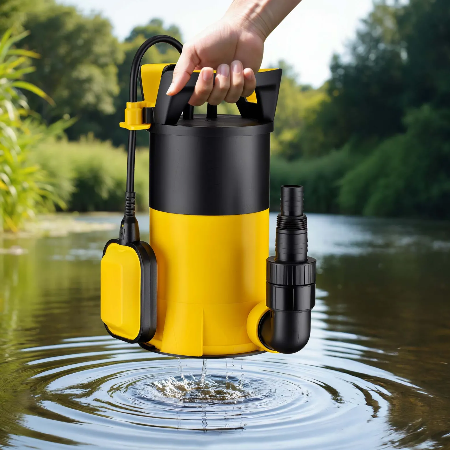 Wiltec 3 in 1 Flachsauger Tauchpumpe 400 W, Schmutzwasserpumpe 8000 l/h, Flachwasserpumpe mit Schwimmer, Flachsaugpumpe für Keller, Garten Wasserpumpe