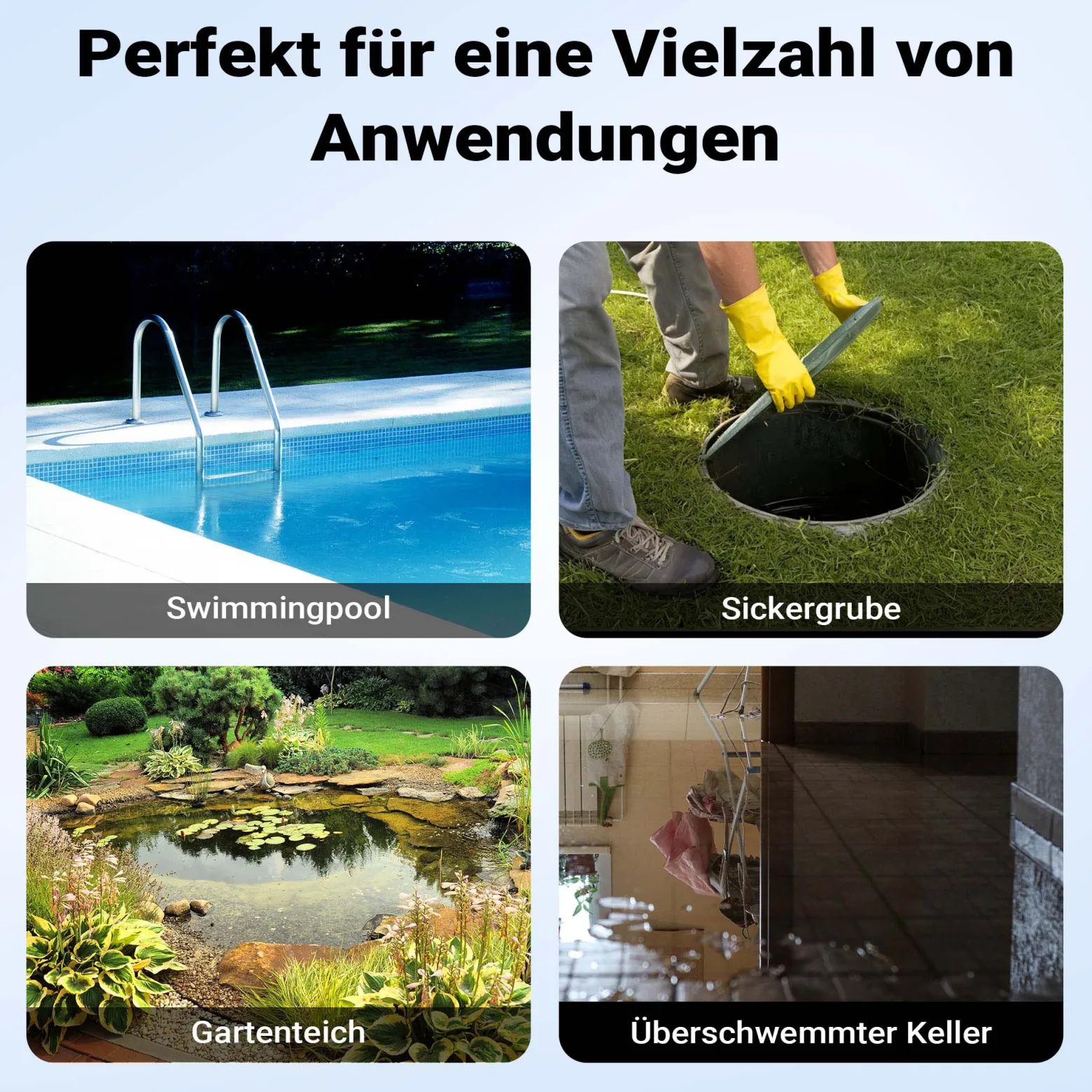 Wiltec 3 in 1 Flachsauger Tauchpumpe 400 W, Schmutzwasserpumpe 8000 l/h, Flachwasserpumpe mit Schwimmer, Flachsaugpumpe für Keller, Garten Wasserpumpe