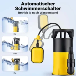 Wiltec 3 in 1 Flachsauger Tauchpumpe 750 W, Schmutzwasserpumpe 14000 l/h, Flachwasserpumpe mit Schwimmer, Flachsaugpumpe für Keller und Garten