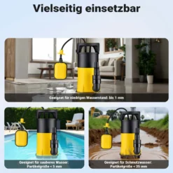 Wiltec 3 in 1 Flachsauger Tauchpumpe 750 W, Schmutzwasserpumpe 14000 l/h, Flachwasserpumpe mit Schwimmer, Flachsaugpumpe für Keller und Garten
