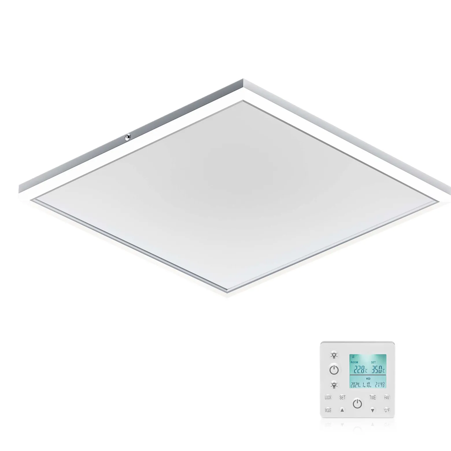 Wiltec Infrarot Deckenheizung 370 W, Infrarotheizung Deckenmontage mit LED-Beleuchtung 65,5 x 63 x 3,5 cm, Infrarot Heizung mit Thermostat
