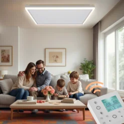 Wiltec Infrarot Deckenheizung 370 W, Infrarotheizung Deckenmontage mit LED-Beleuchtung 65,5 x 63 x 3,5 cm, Infrarot Heizung mit Thermostat