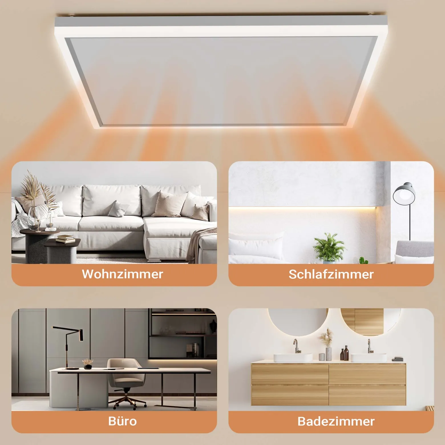 Wiltec Infrarot Deckenheizung 370 W, Infrarotheizung Deckenmontage mit LED-Beleuchtung 65,5 x 63 x 3,5 cm, Infrarot Heizung mit Thermostat